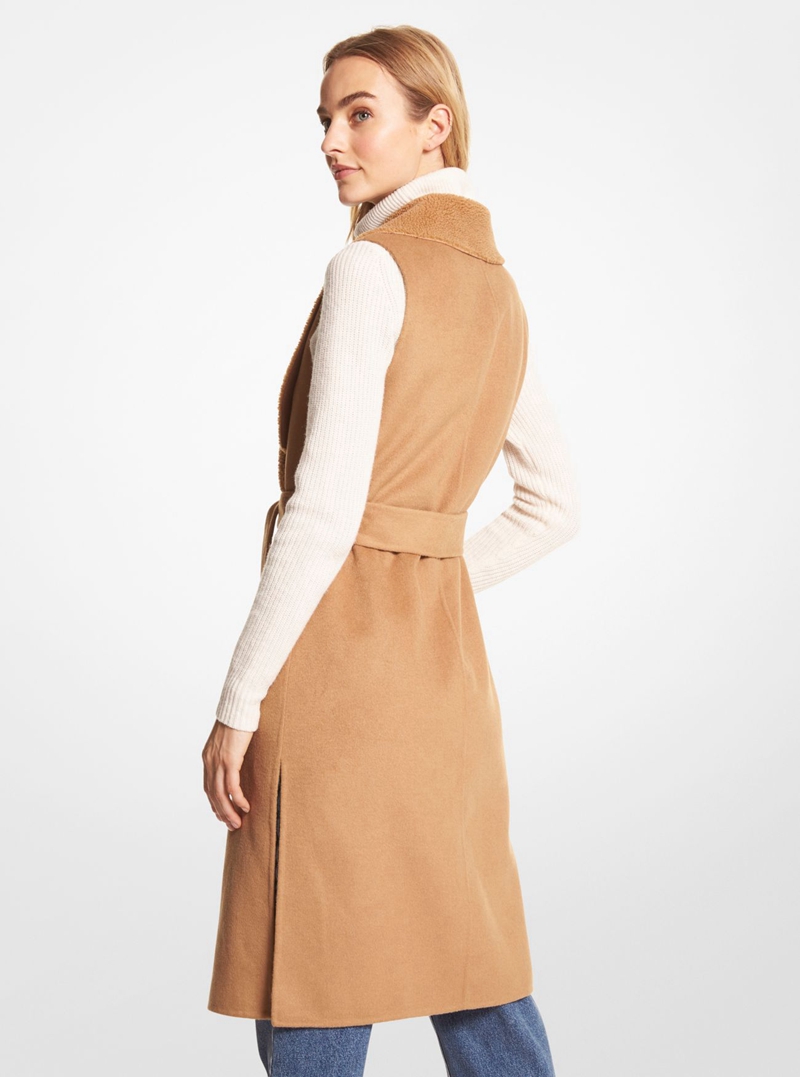 Womens belt vest long felt coat