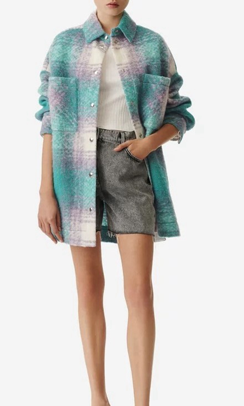 Womens plaid woolen coat