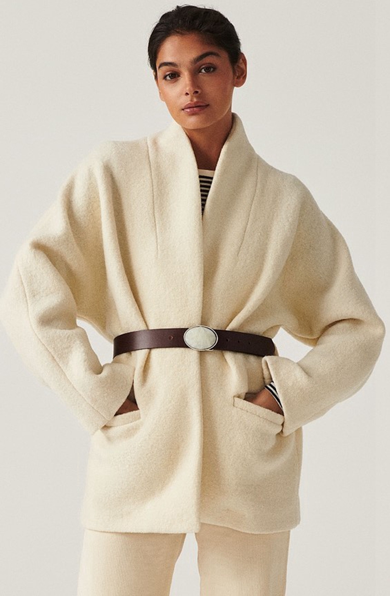 Womens white belted tweed coat
