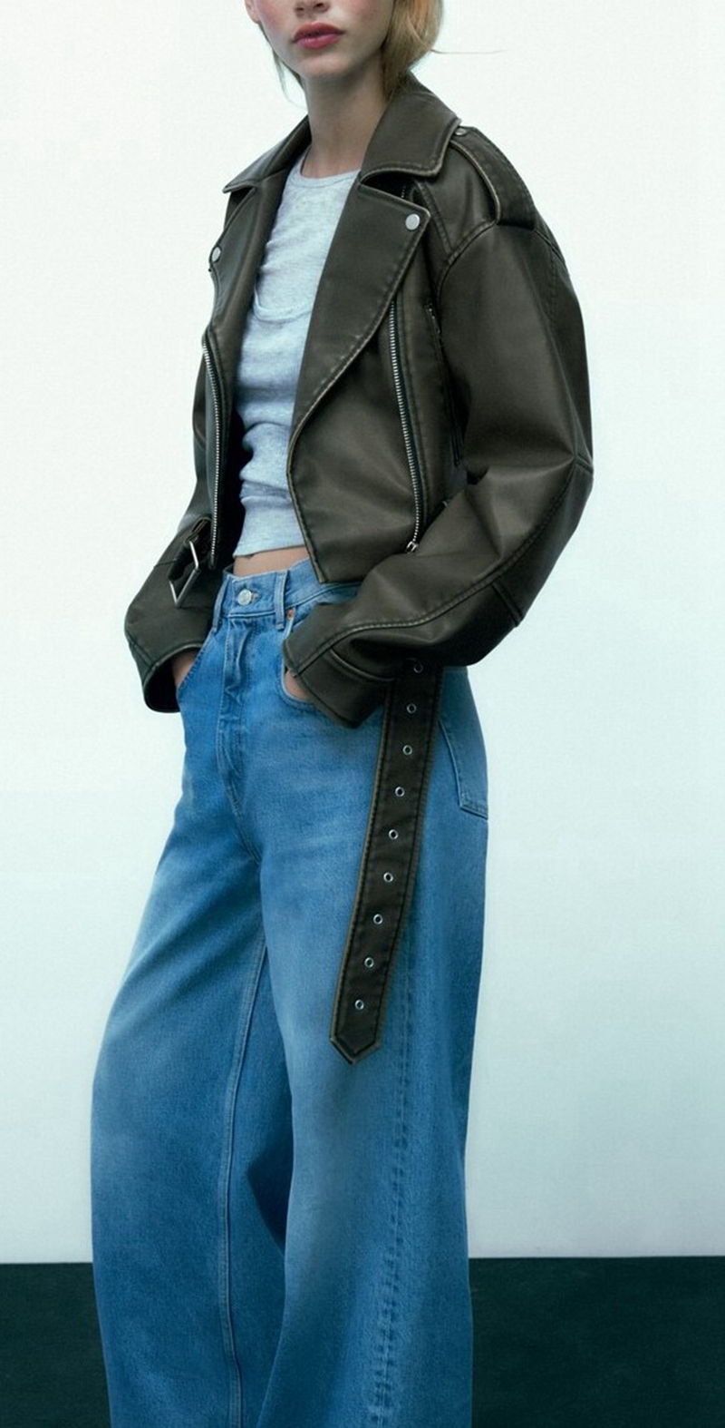 Womens belt Faux Leather biker jacket