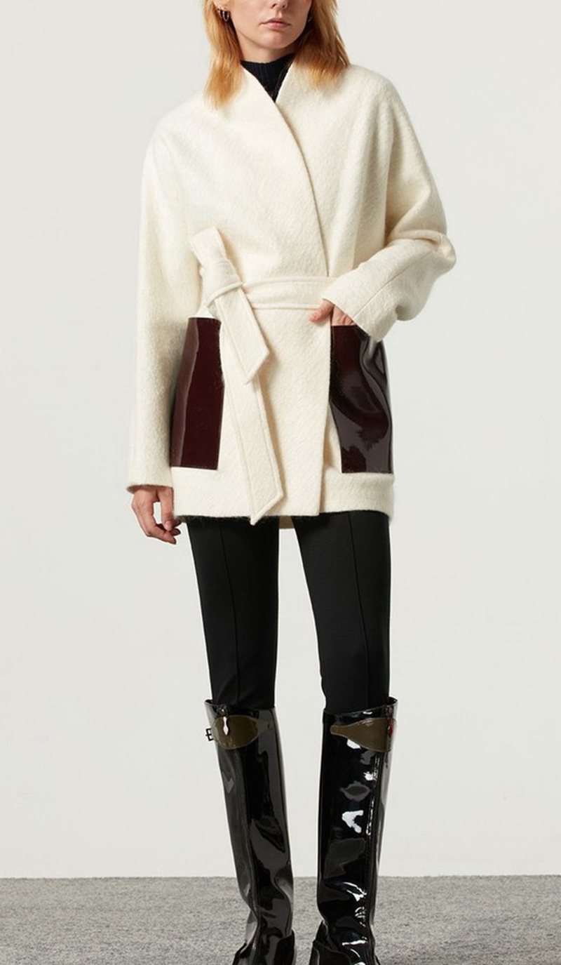 Womens belt patchwork coat