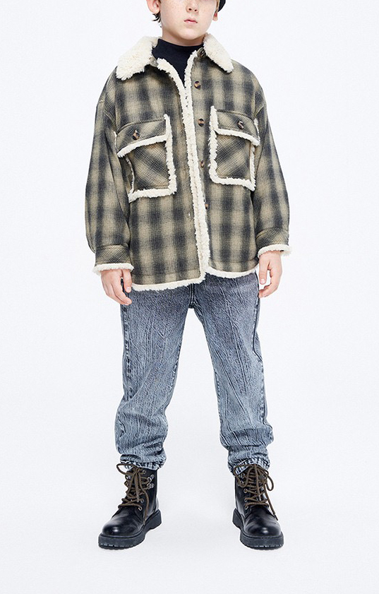 Boys fake wool checked coat